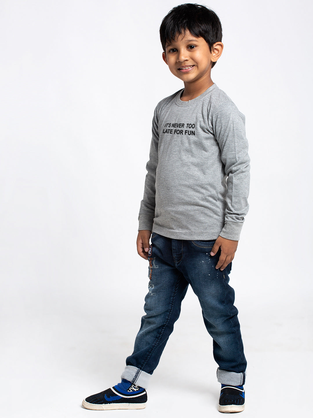 Kids Its Never Too Late For Fun printed full sleeves t-shirt - Friskers