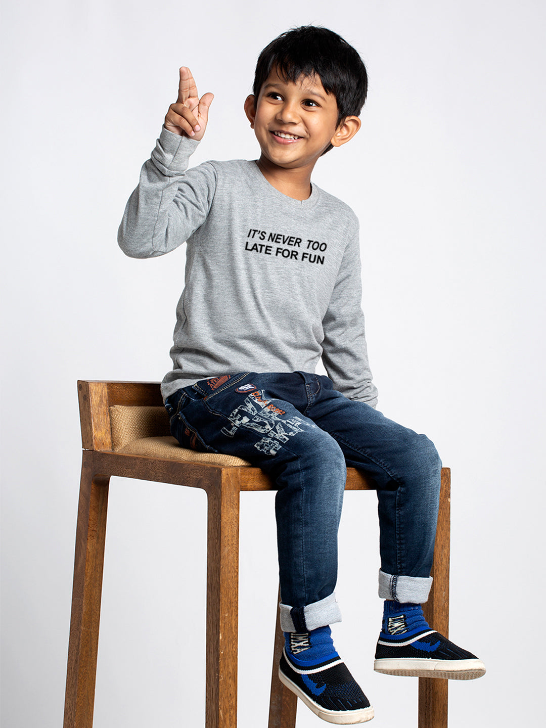 Kids Its Never Too Late For Fun printed full sleeves t-shirt - Friskers