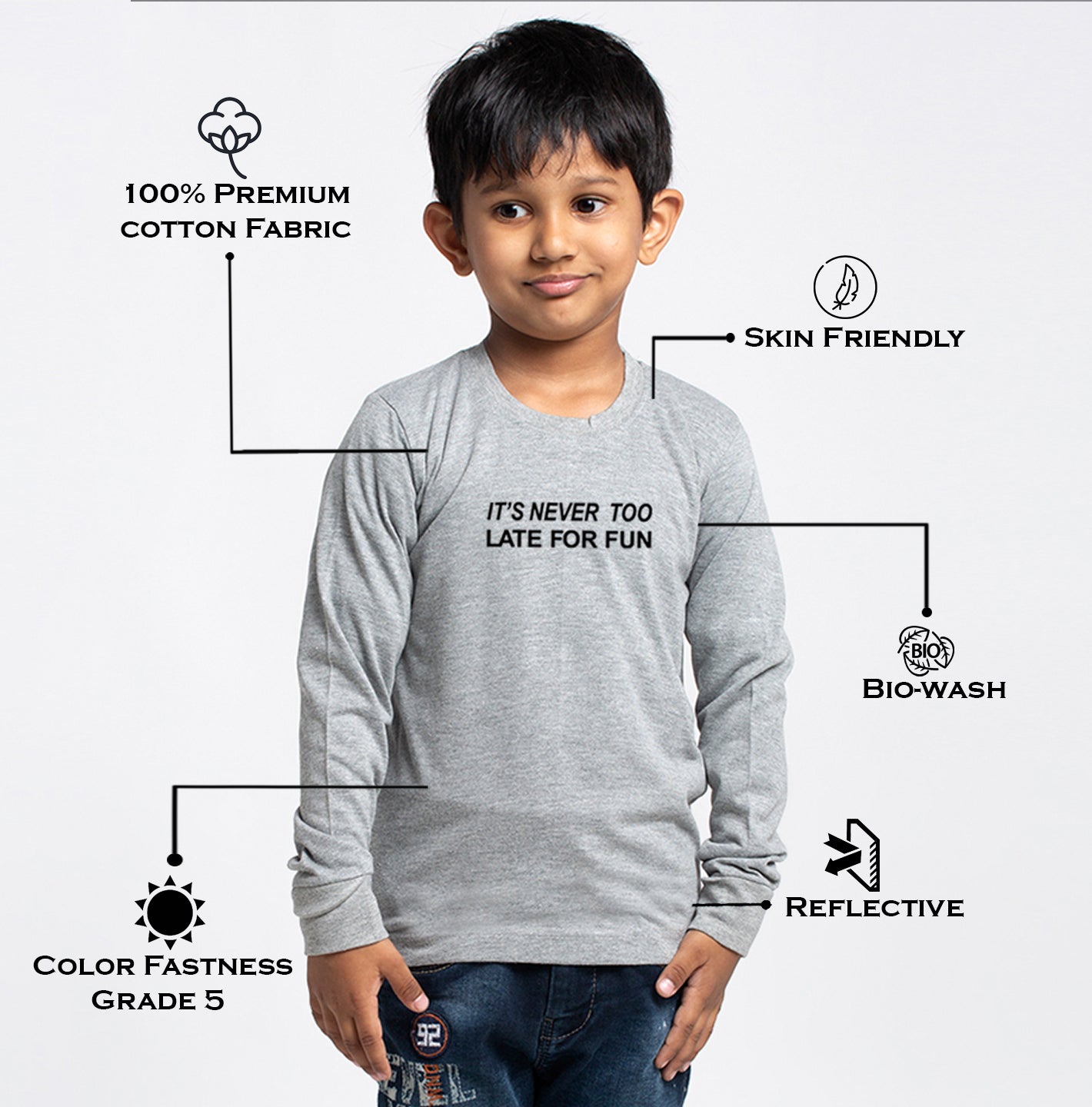 Kids Its Never Too Late For Fun printed full sleeves t-shirt - Friskers