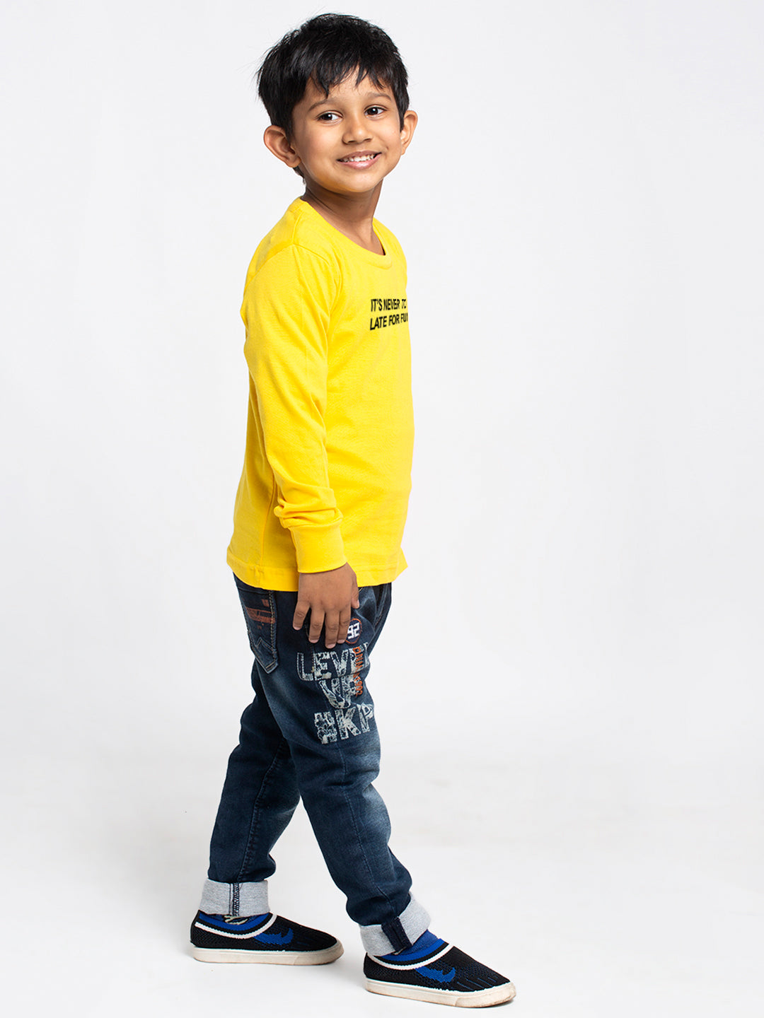 Kids Its Never Too Late For Fun printed full sleeves t-shirt - Friskers