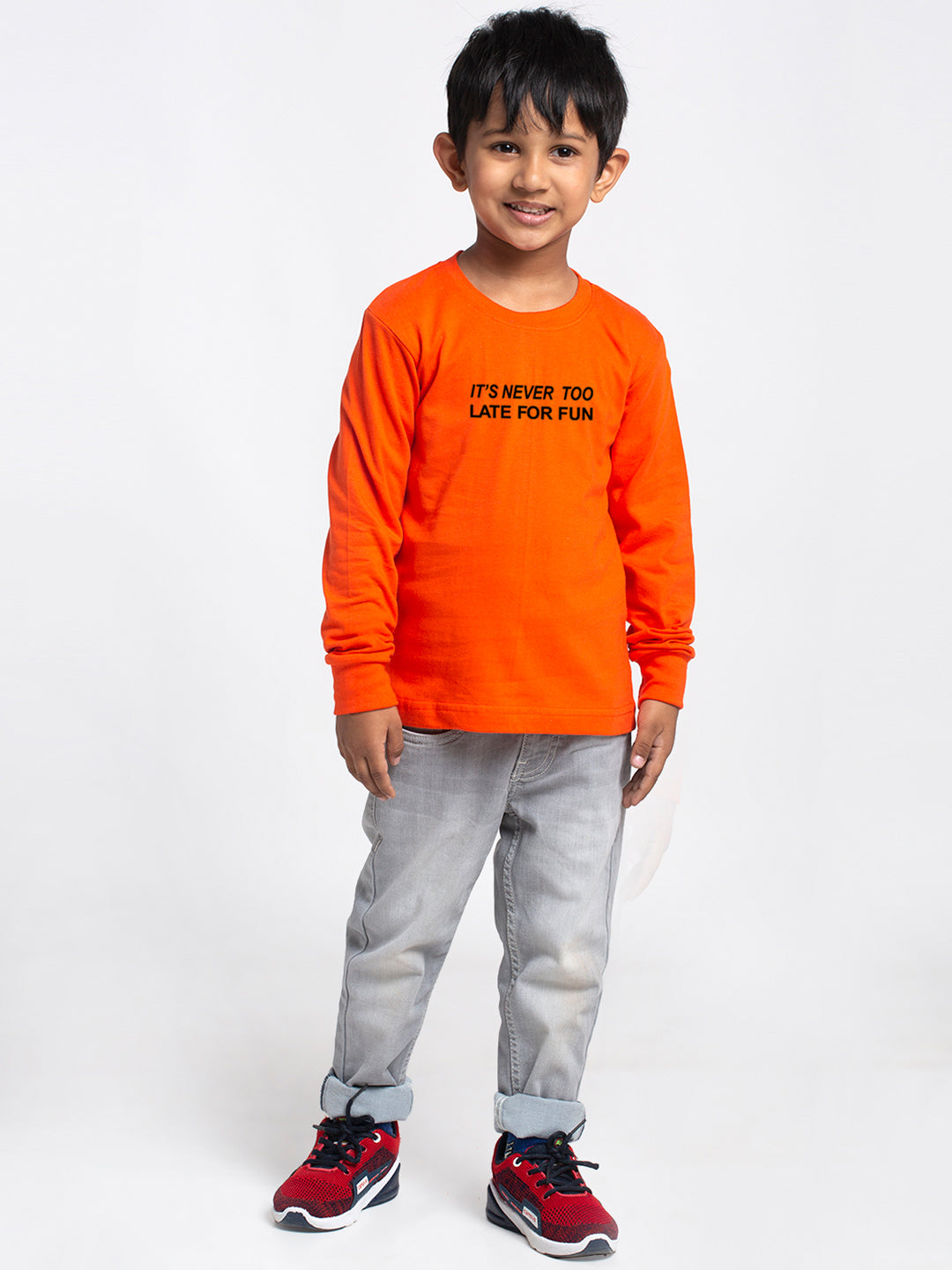 Kids Its Never Too Late For Fun printed full sleeves t-shirt - Friskers