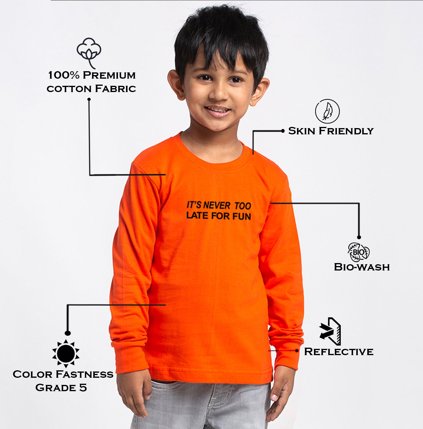 Kids Its Never Too Late For Fun printed full sleeves t-shirt - Friskers