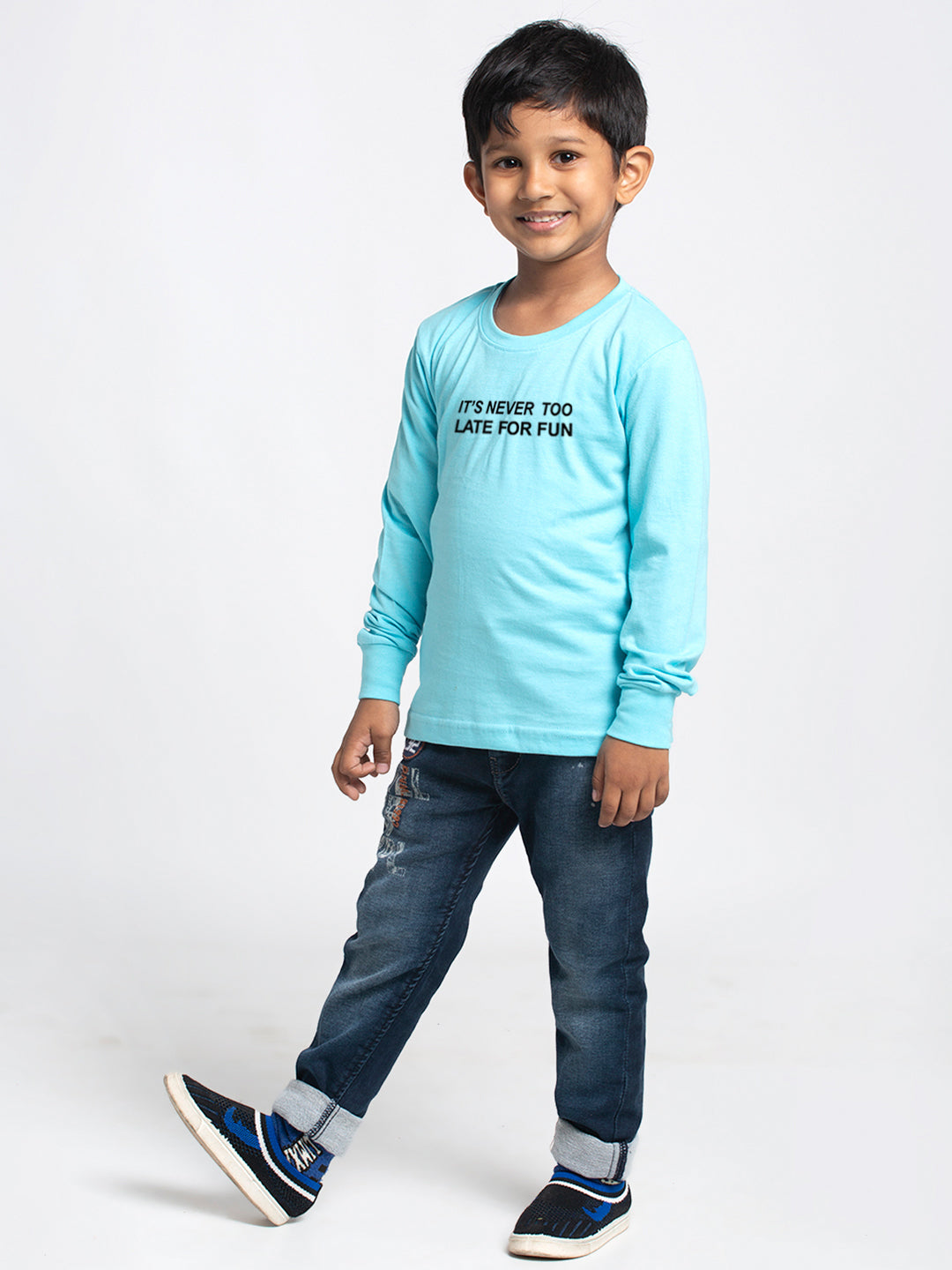 Kids Its Never Too Late For Fun printed full sleeves t-shirt - Friskers