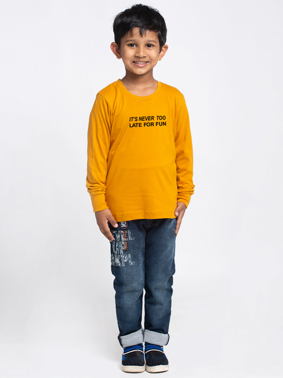 Kids Its Never Too Late For Fun printed full sleeves t-shirt - Friskers