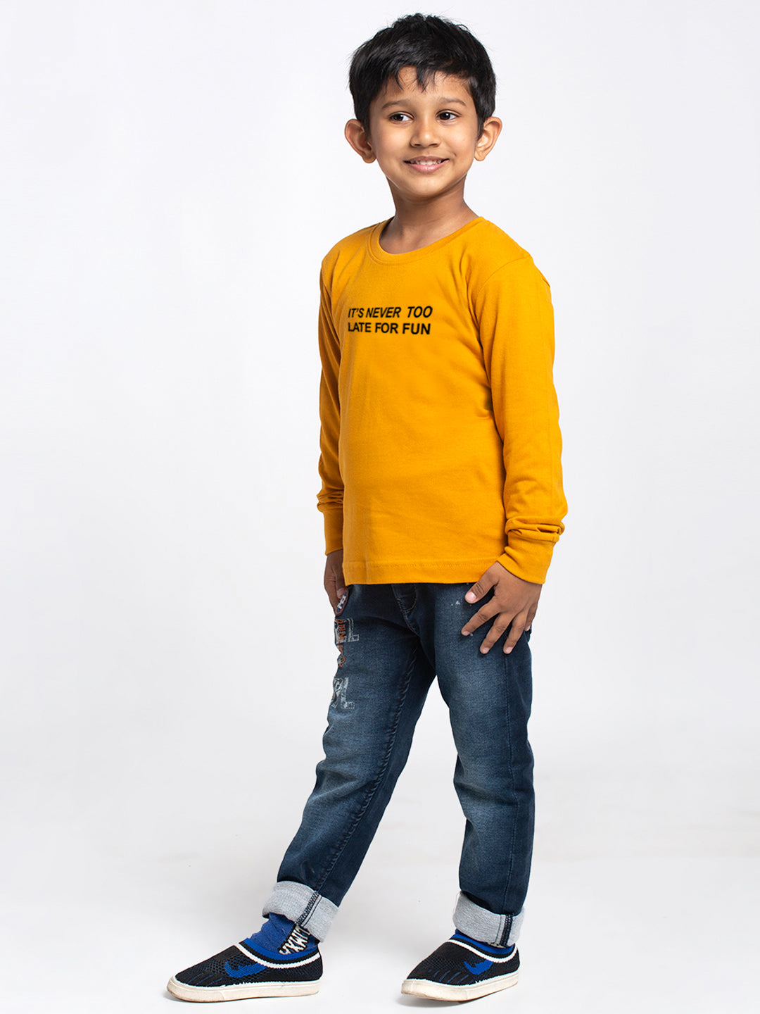 Kids Its Never Too Late For Fun printed full sleeves t-shirt - Friskers