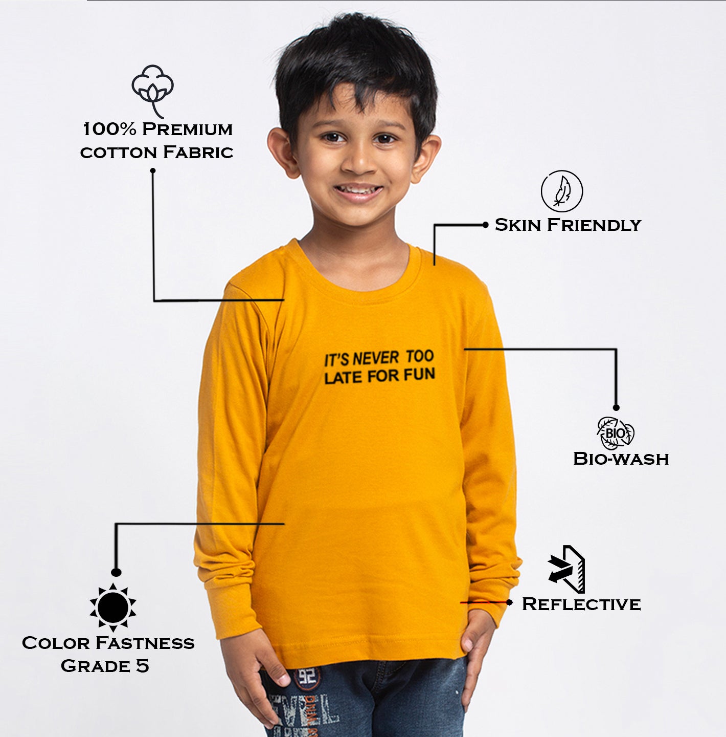 Kids Its Never Too Late For Fun printed full sleeves t-shirt - Friskers
