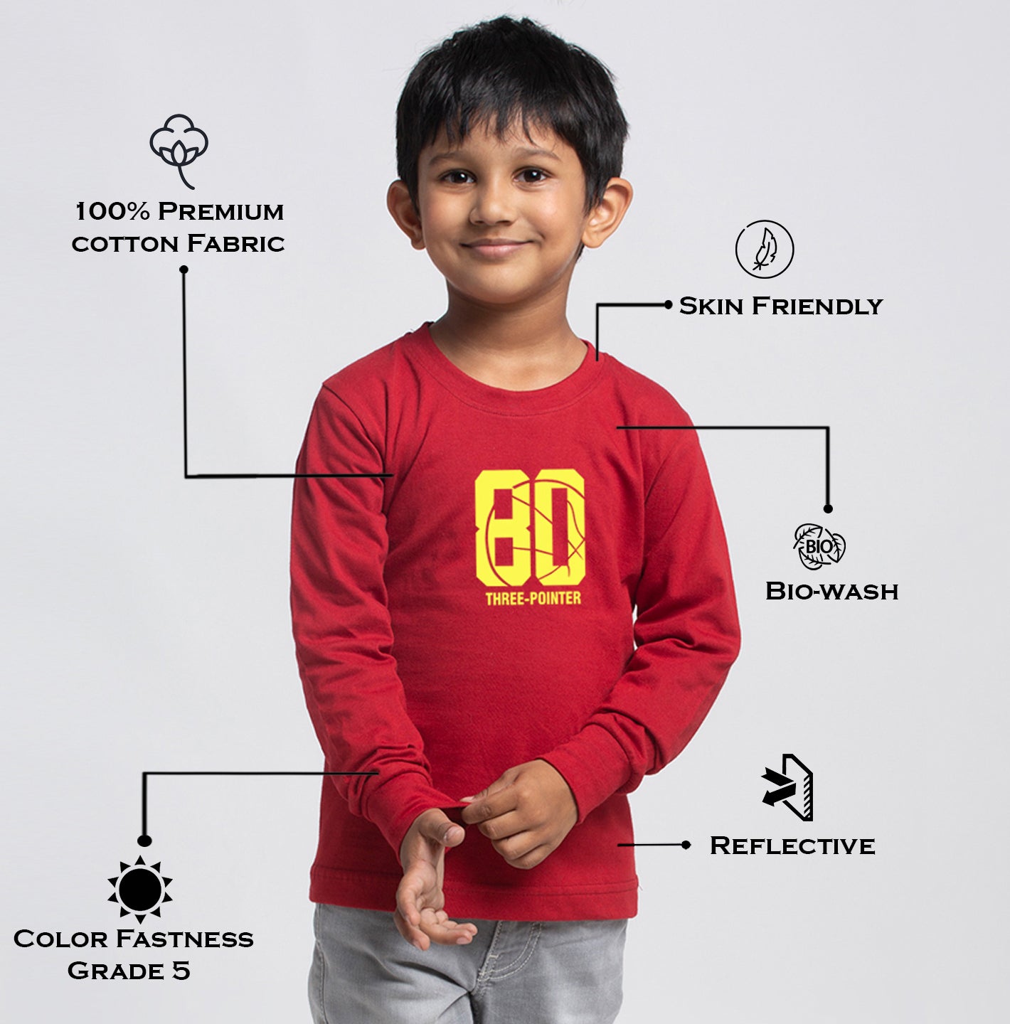 Kids Three Pointer printed full sleeves t-shirt - Friskers