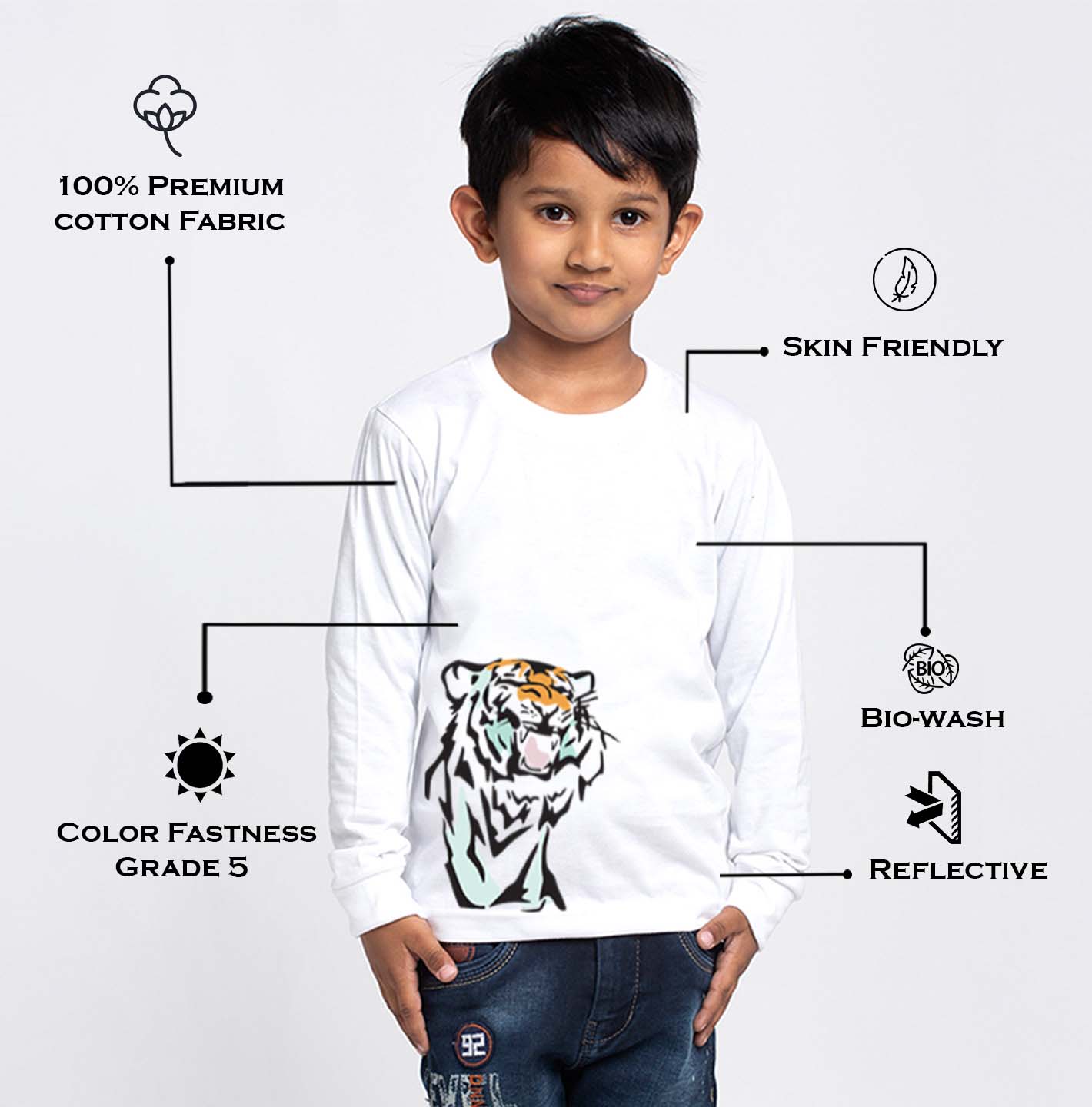 Kids Tiger printed full sleeves t-shirt - Friskers
