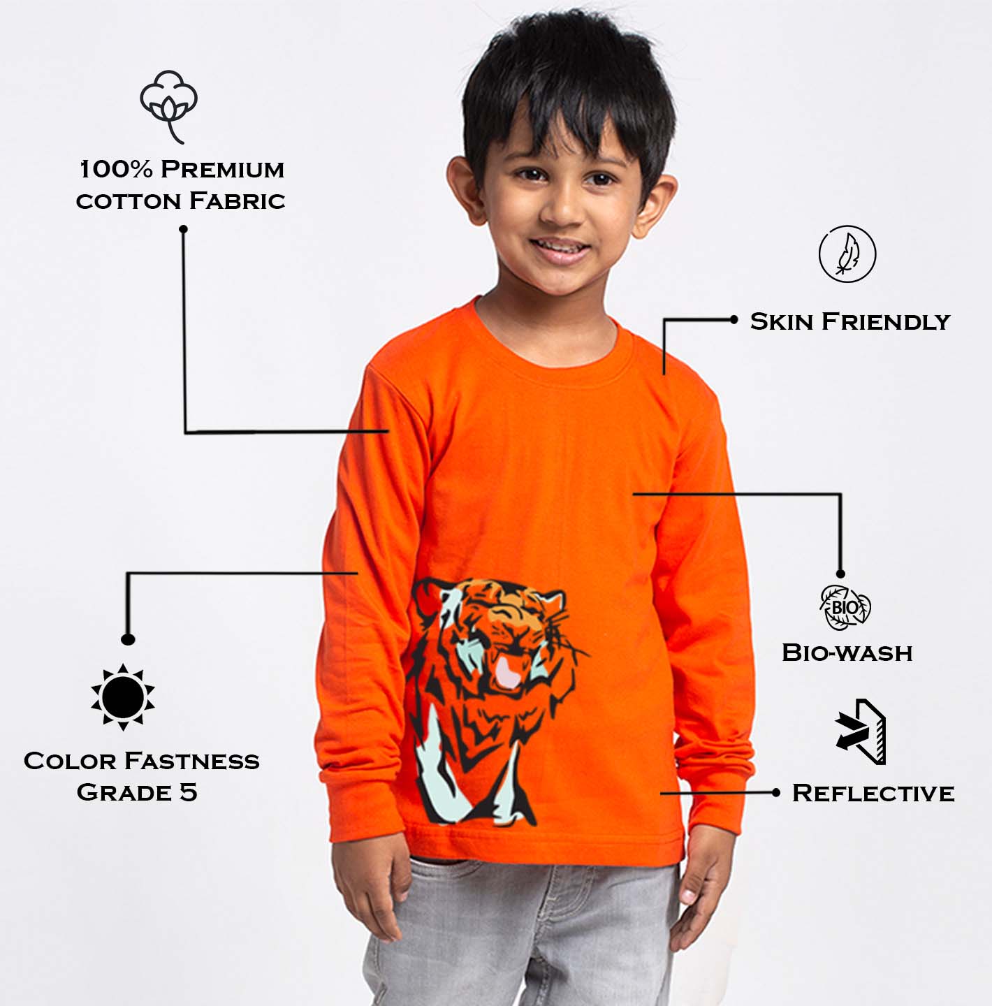 Kids Tiger printed full sleeves t-shirt - Friskers