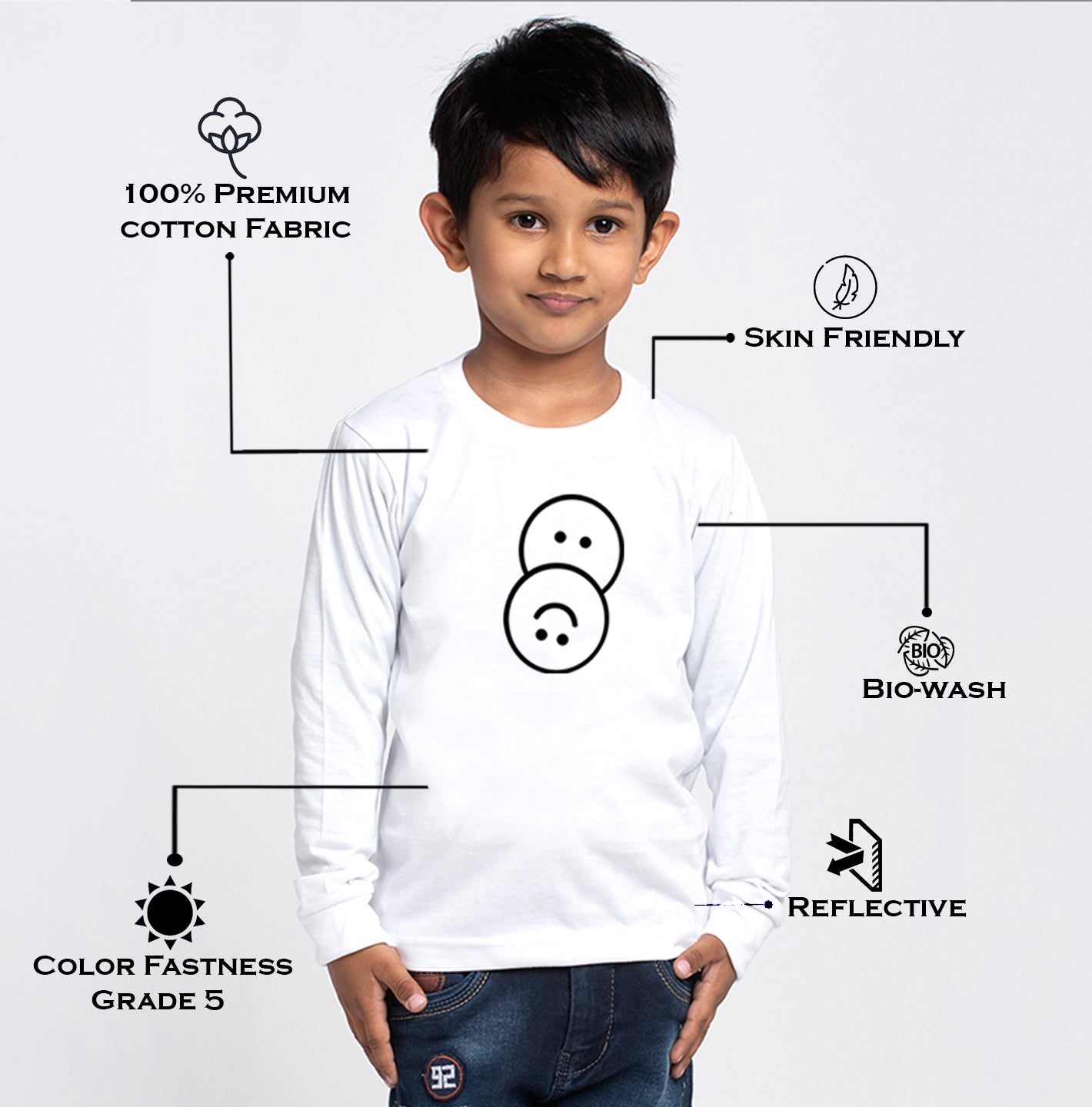 Kids Smiley printed full sleeves t-shirt - Friskers