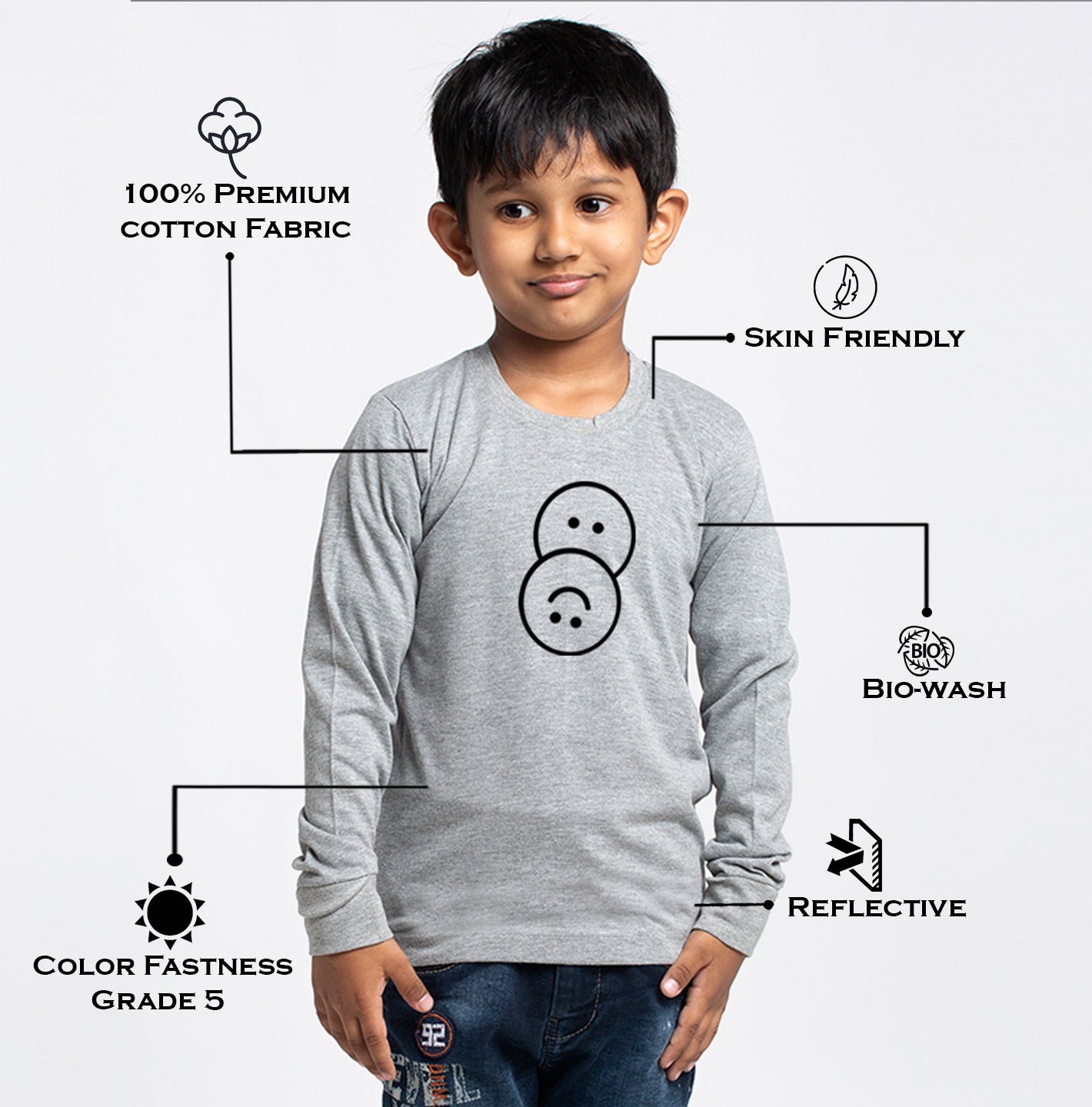 Kids Smiley printed full sleeves t-shirt - Friskers