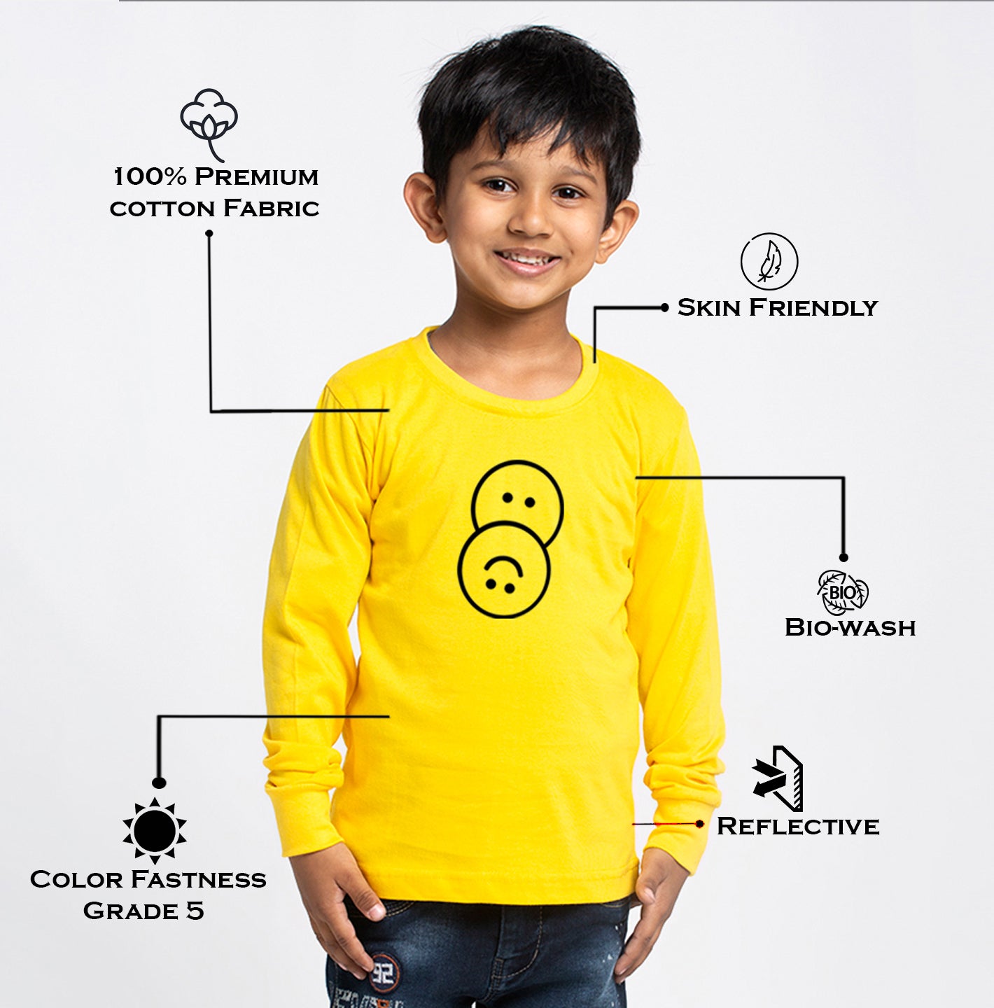 Kids Smiley printed full sleeves t-shirt - Friskers