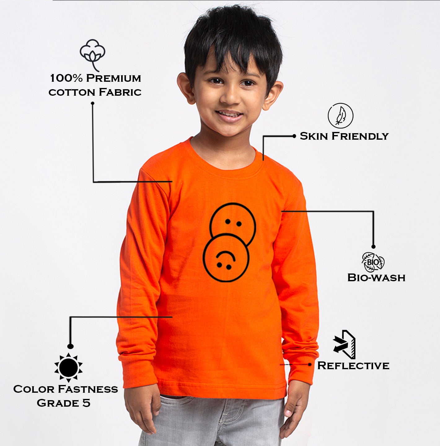Kids Smiley printed full sleeves t-shirt - Friskers