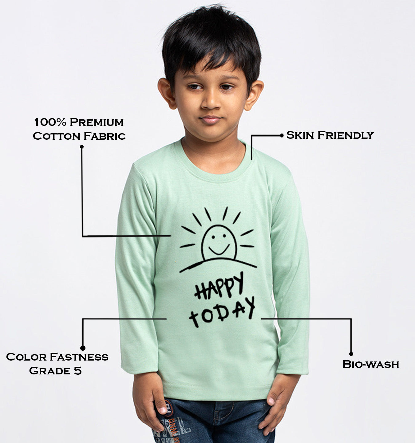 Kids happy today printed full sleeves t-shirt - Friskers