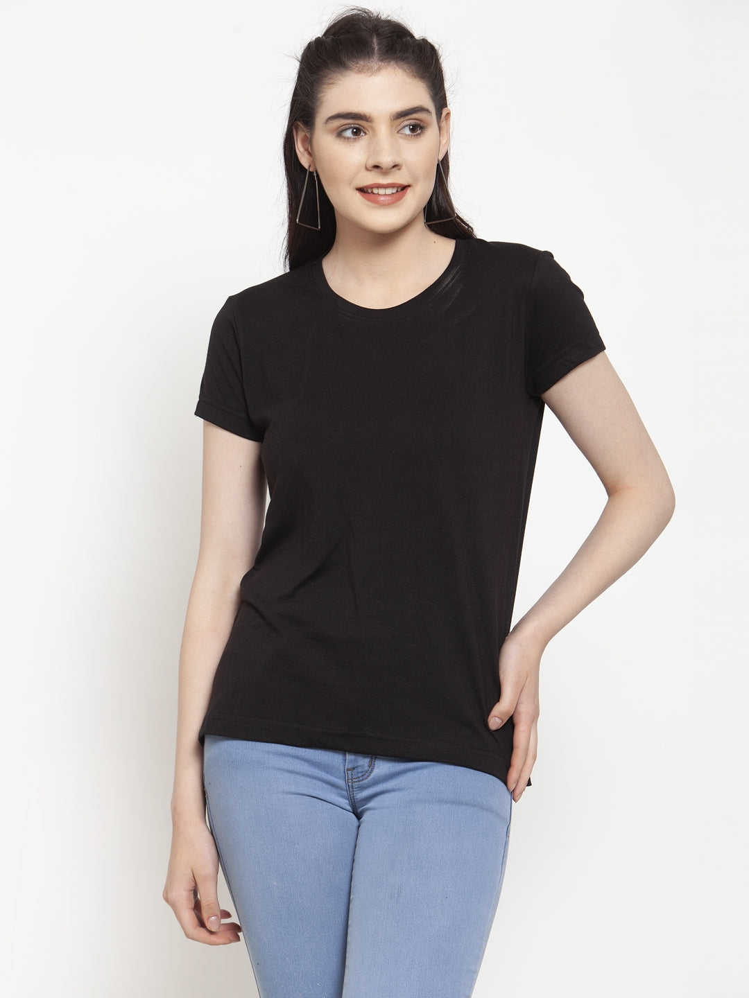 Friskers Solid Women Round Neck Half Sleeves T-Shirt - Friskers