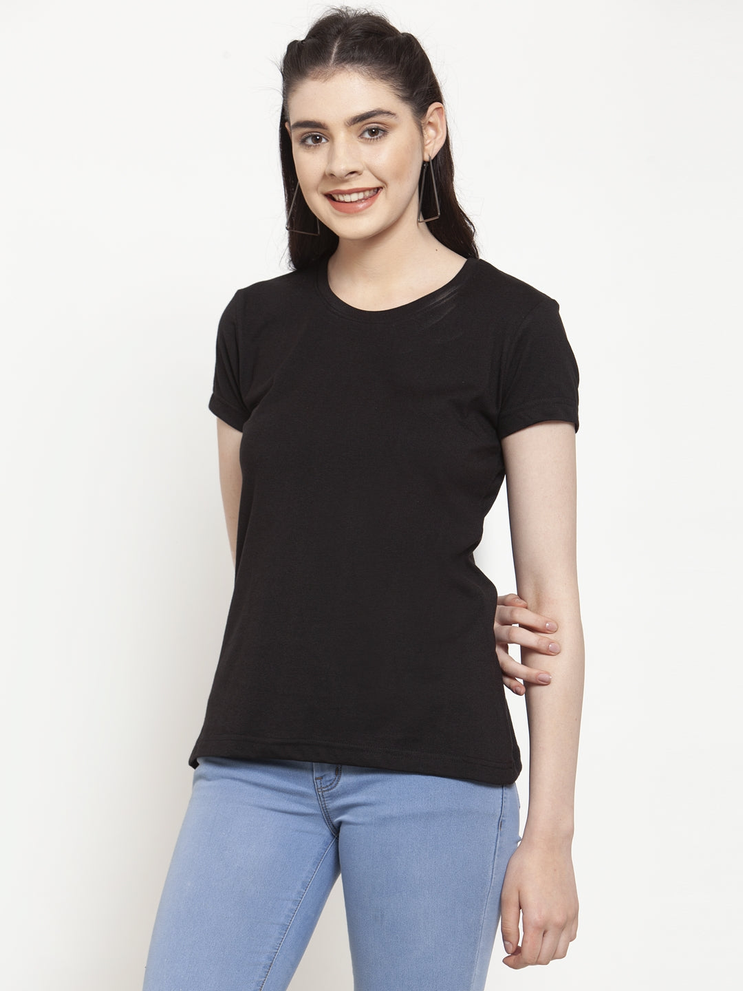 Friskers Solid Women Round Neck Half Sleeves T-Shirt - Friskers