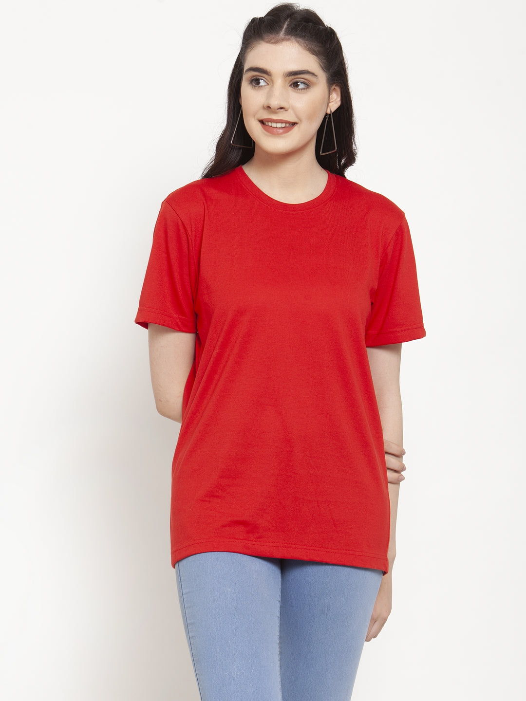 Friskers Solid Women Round Neck Half Sleeves T-Shirt - Friskers