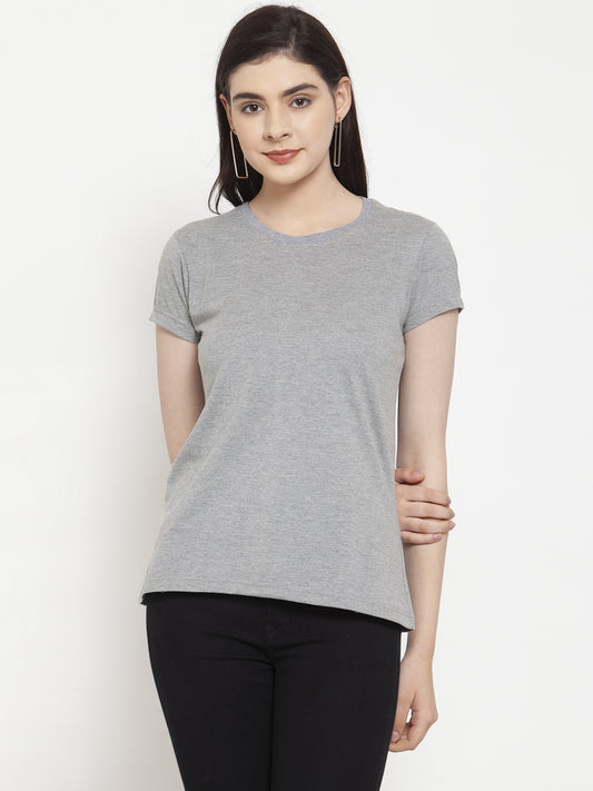 Friskers Solid Women Round Neck Half Sleeves T-Shirt - Friskers