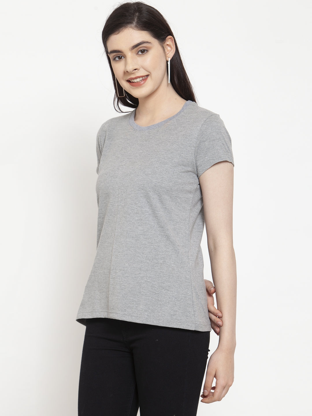 Friskers Solid Women Round Neck Half Sleeves T-Shirt - Friskers