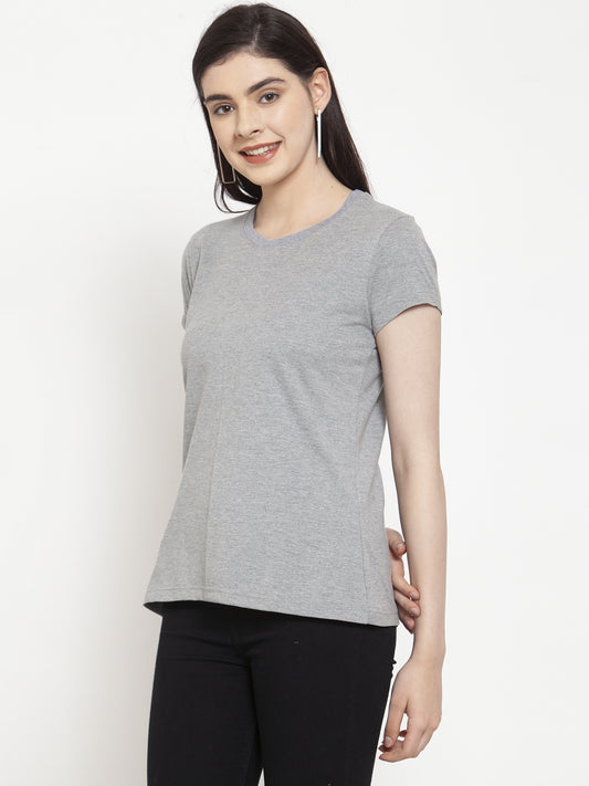 Friskers Solid Women Round Neck Half Sleeves T-Shirt - Friskers