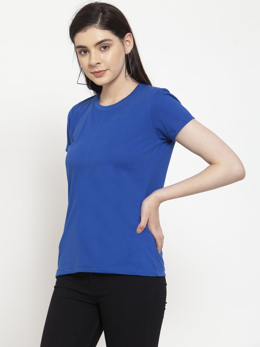 Friskers Solid Women Round Neck Half Sleeves T-Shirt - Friskers