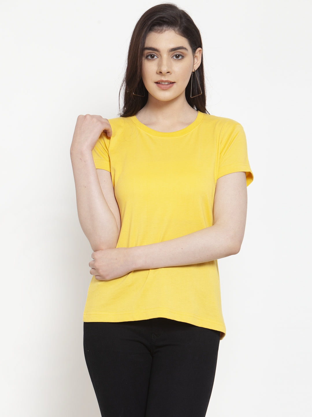 Friskers Solid Women Round Neck Half Sleeves T-Shirt - Friskers