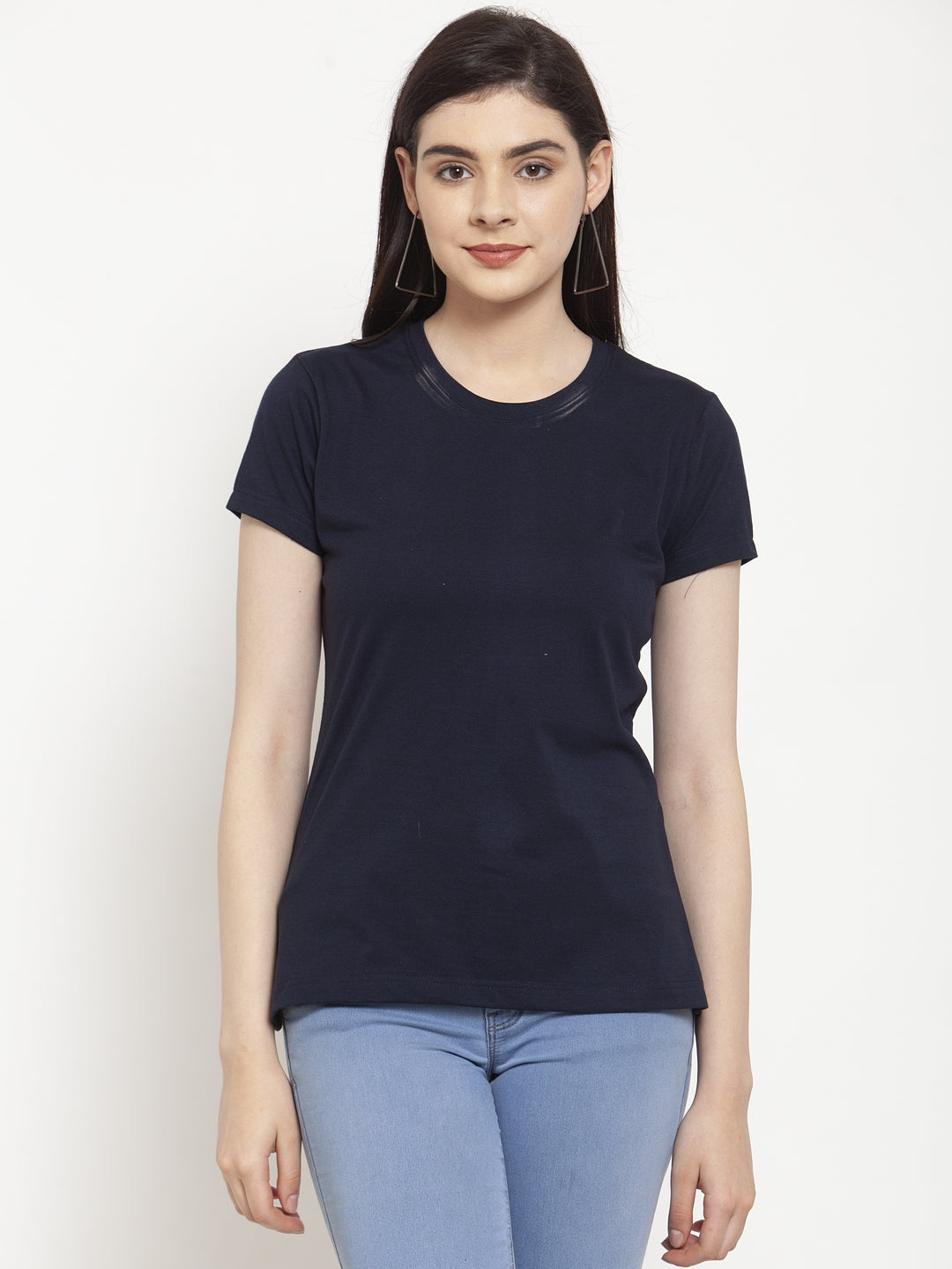 Friskers Solid Women Round Neck Half Sleeves T-Shirt - Friskers