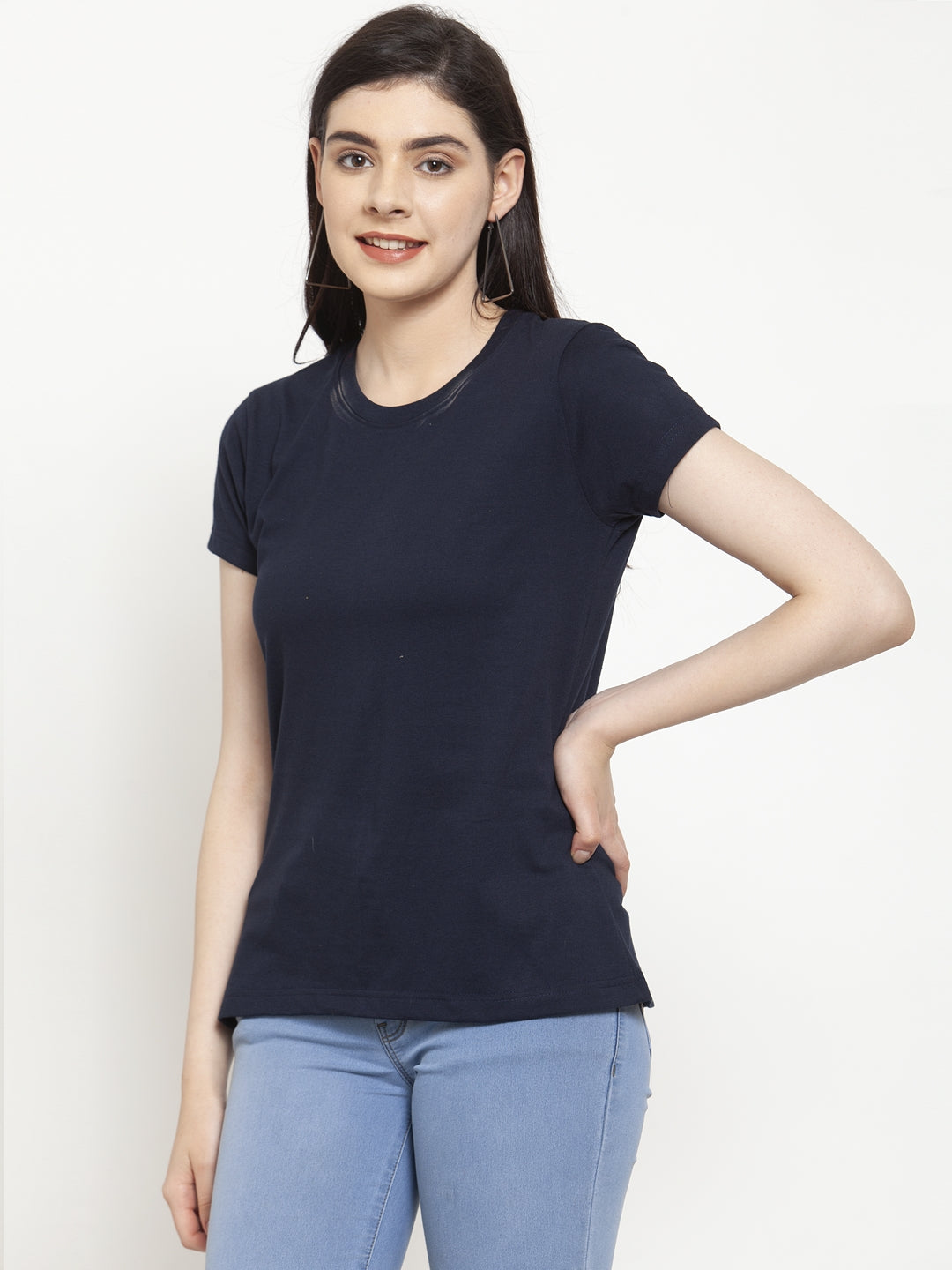 Friskers Solid Women Round Neck Half Sleeves T-Shirt - Friskers