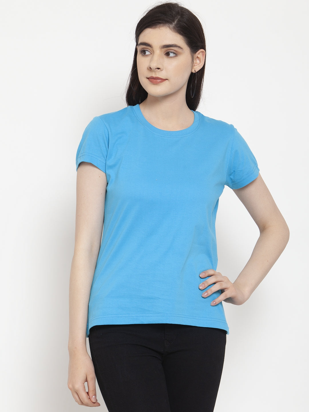 Friskers Solid Women Round Neck Half Sleeves T-Shirt - Friskers