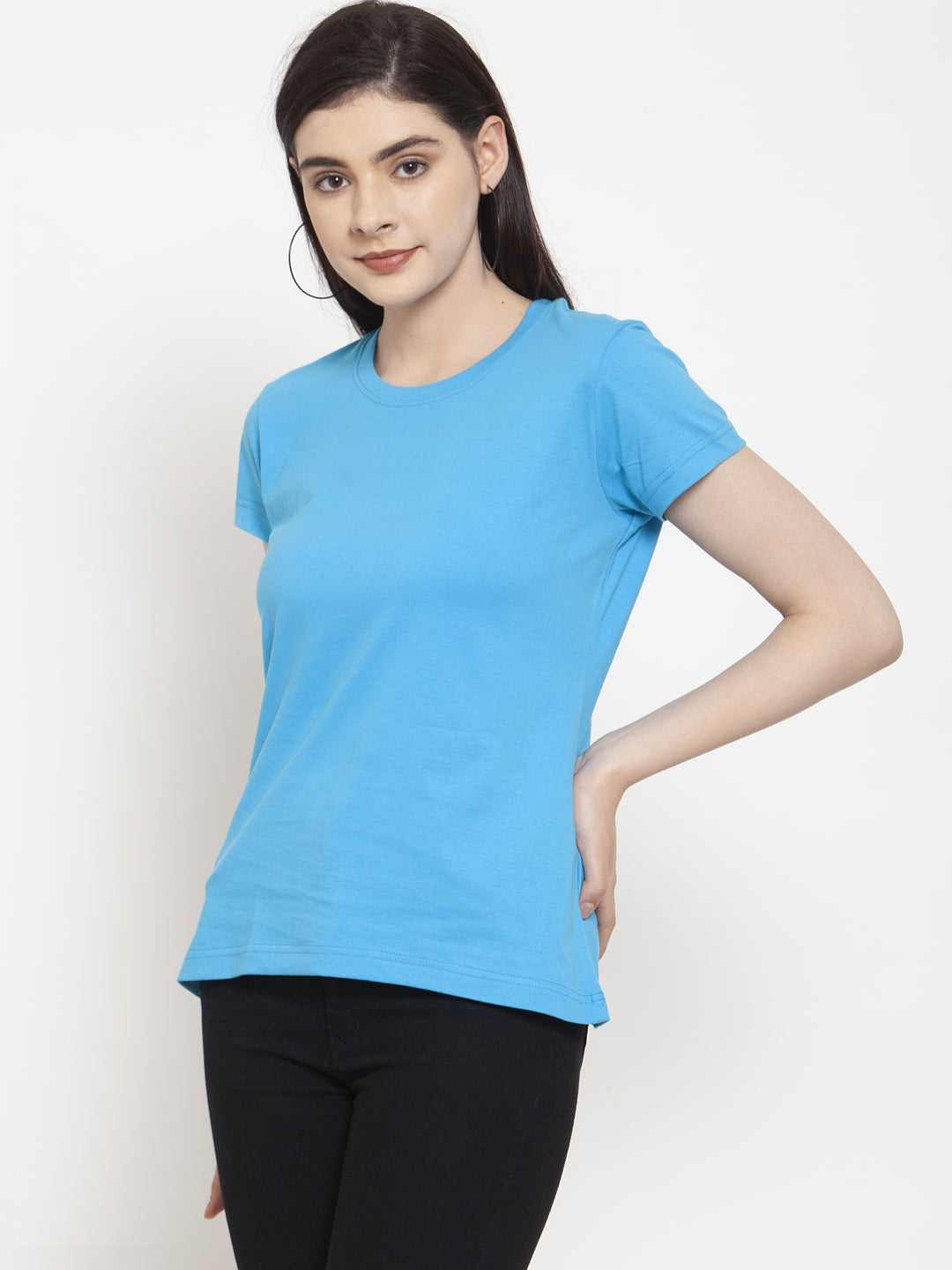 Friskers Solid Women Round Neck Half Sleeves T-Shirt - Friskers