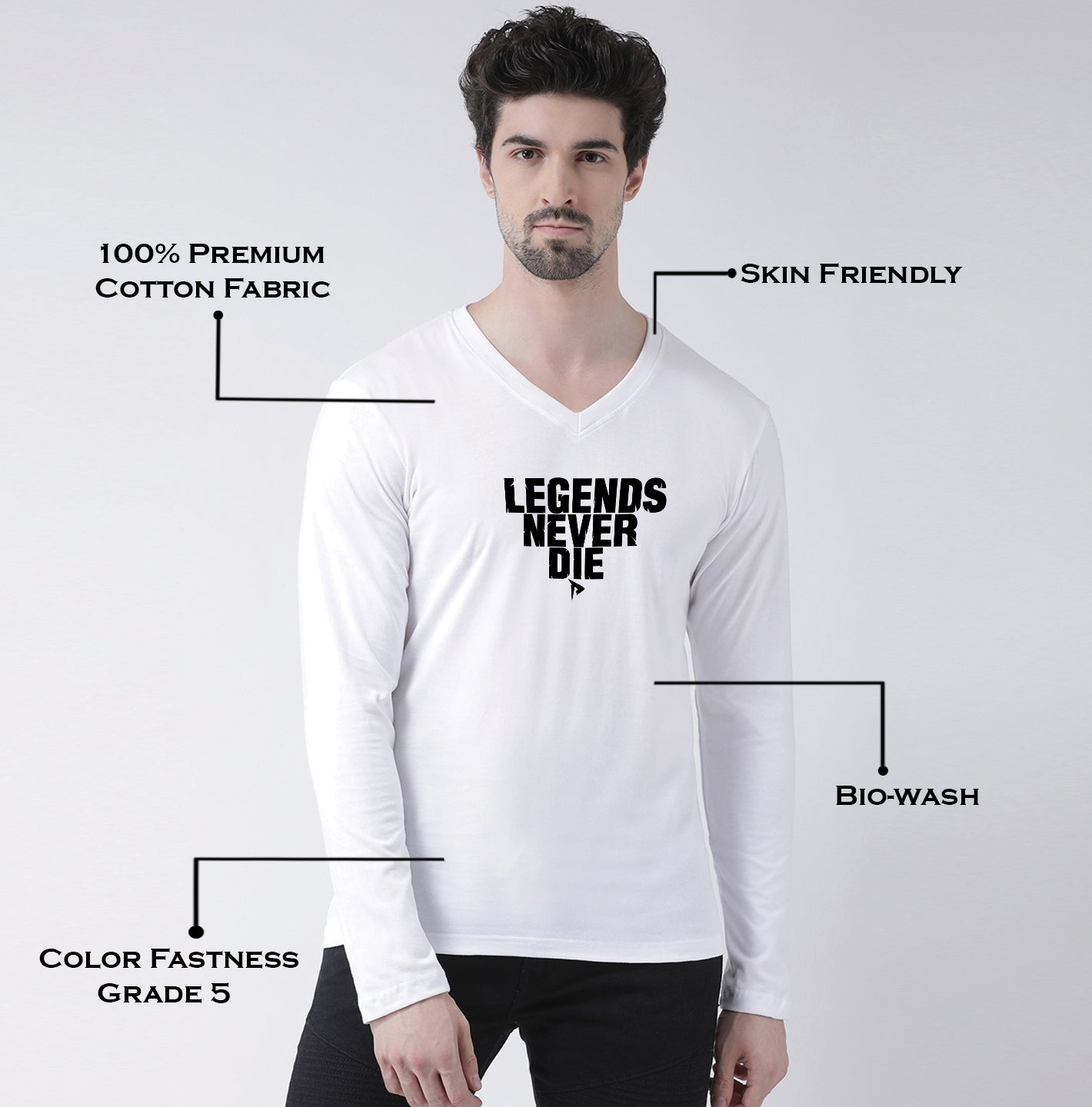Men's Pure Cotton Regular Fit V Neck T-Shirt - Friskers