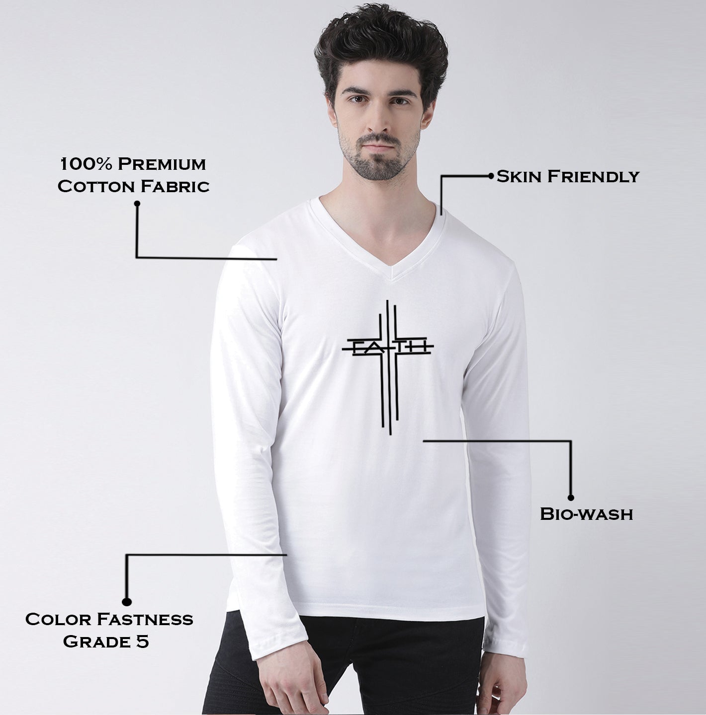 Men's Faith Regular Fit V Neck T-Shirt - Friskers