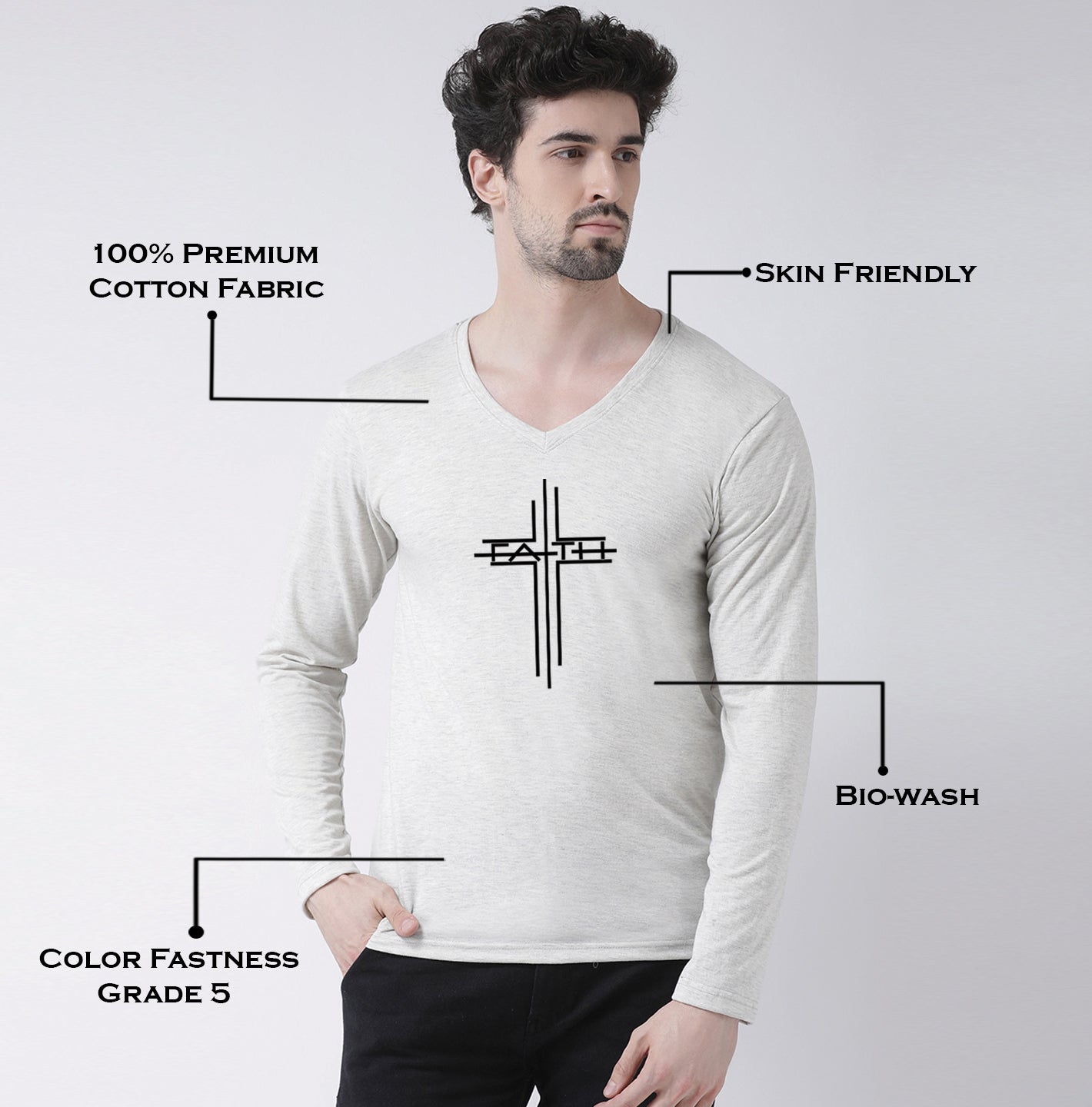 Men's Faith Regular Fit V Neck T-Shirt - Friskers