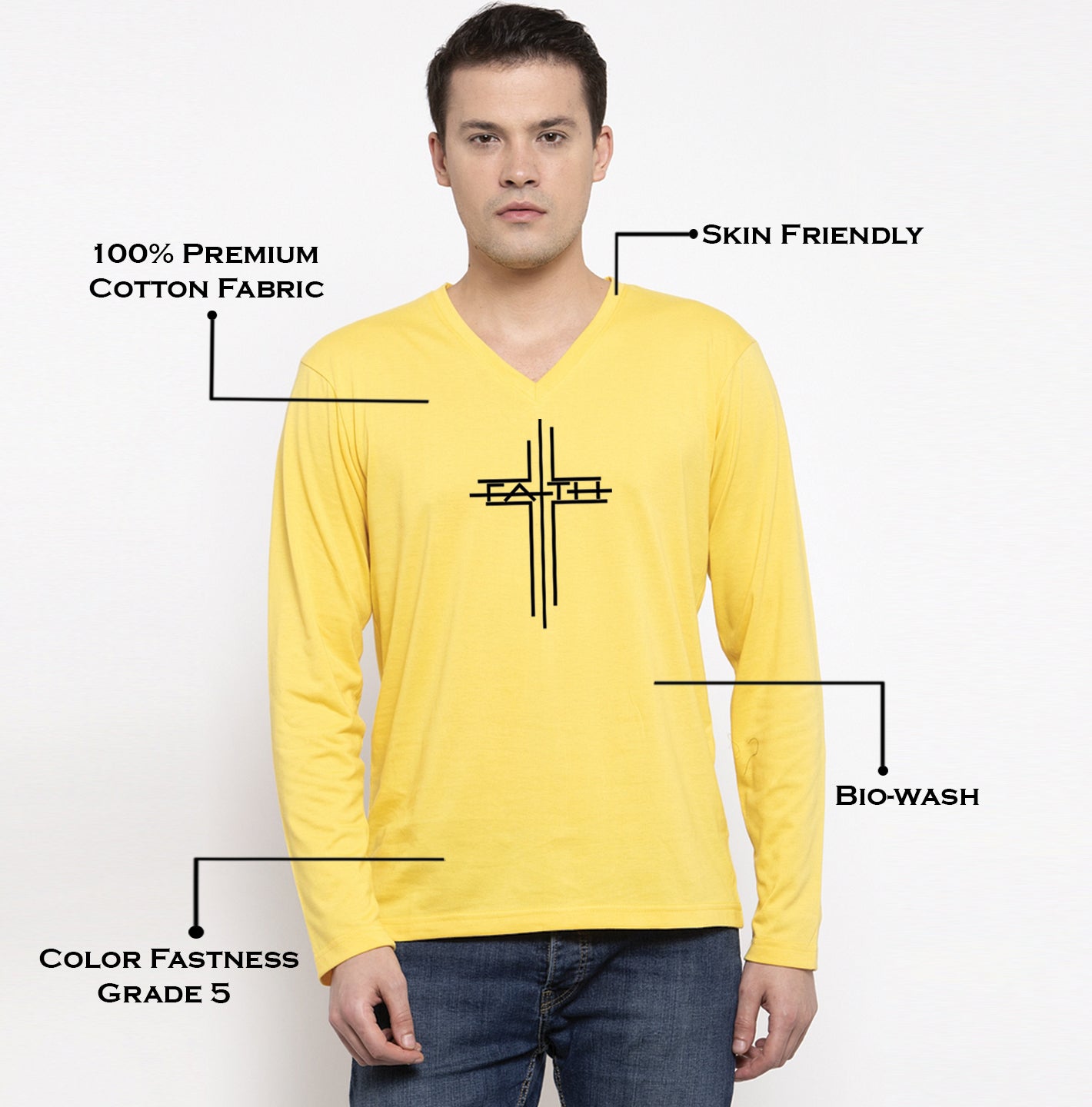 Men's Faith Regular Fit V Neck T-Shirt - Friskers