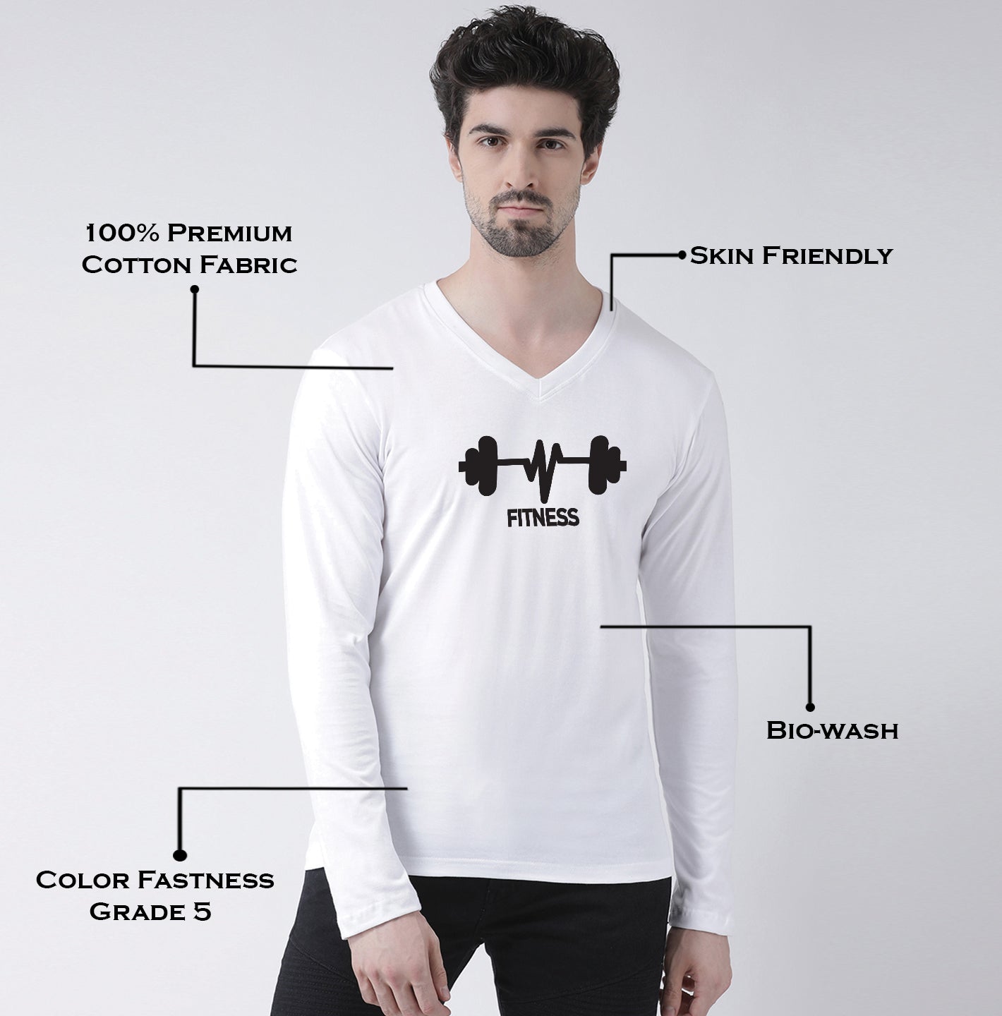 Men's Fitness Pure Cotton Regular Fit V Neck T-Shirt - Friskers