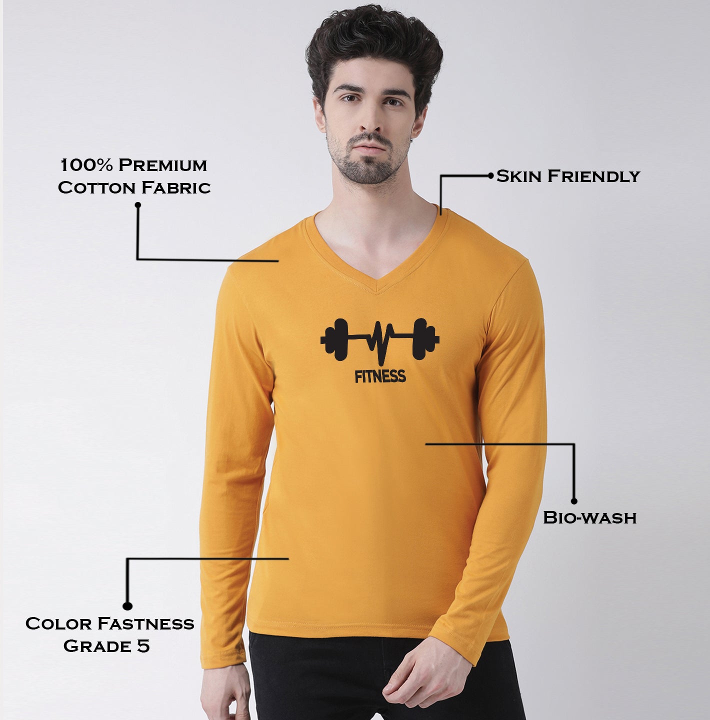Men's Fitness Pure Cotton Regular Fit V Neck T-Shirt - Friskers