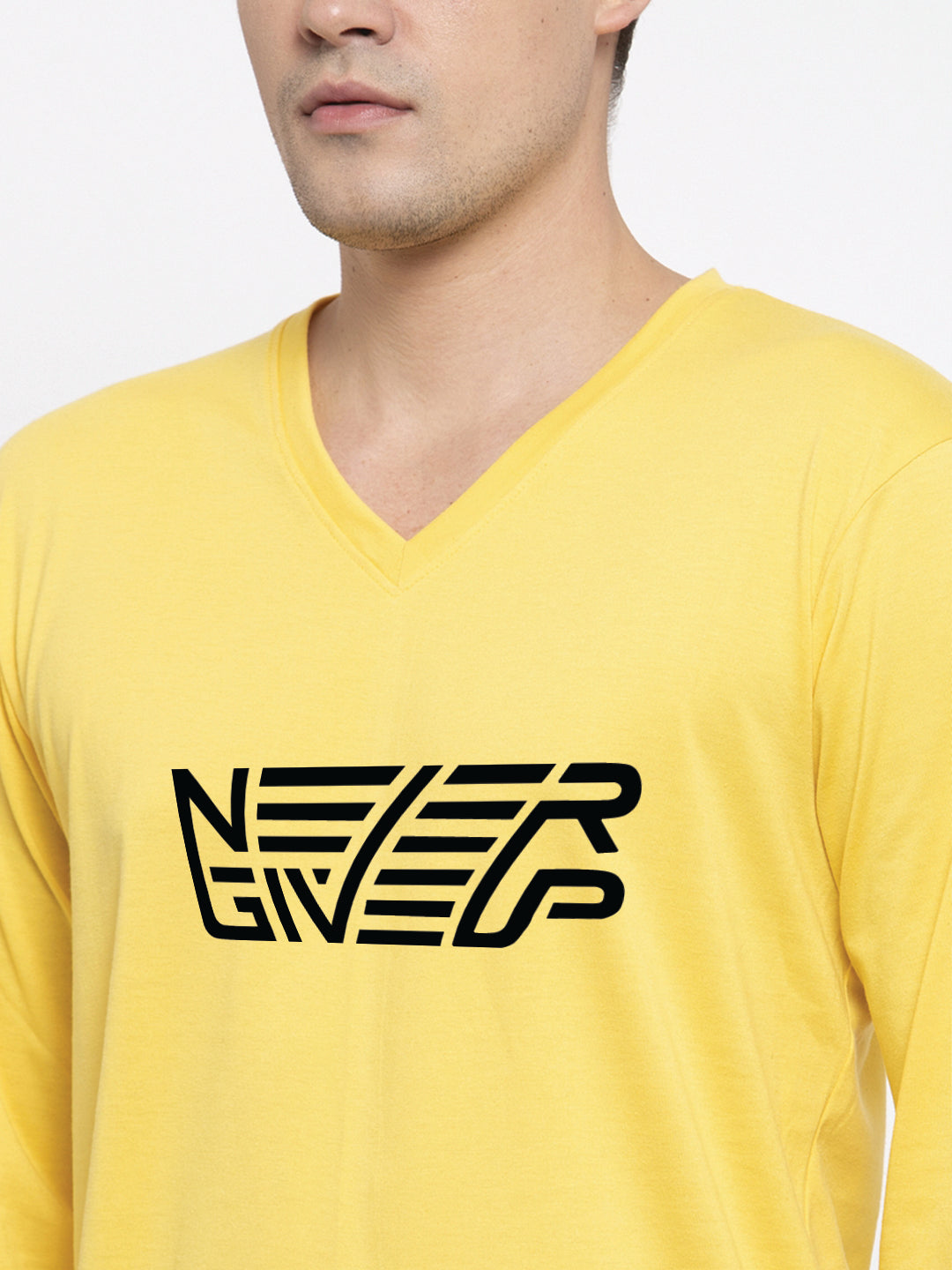 Men's Never Giveup Pure Cotton Regular Fit V Neck T-Shirt - Friskers