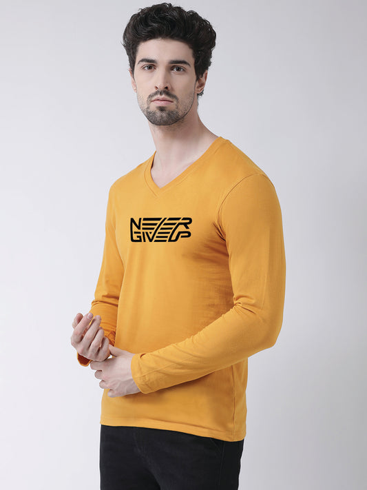 Men's Never Giveup Pure Cotton Regular Fit V Neck T-Shirt - Friskers
