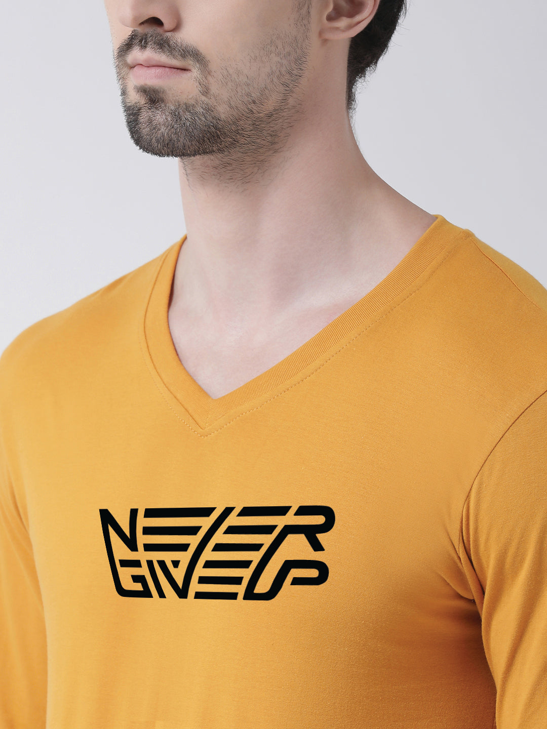 Men's Never Giveup Pure Cotton Regular Fit V Neck T-Shirt - Friskers