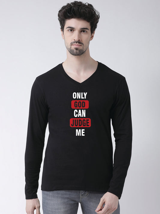 Men's Only God Can Judge Me Cotton Regular Fit V Neck T-Shirt - Friskers