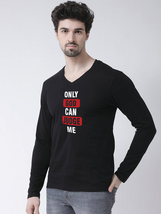 Men's Only God Can Judge Me Cotton Regular Fit V Neck T-Shirt - Friskers