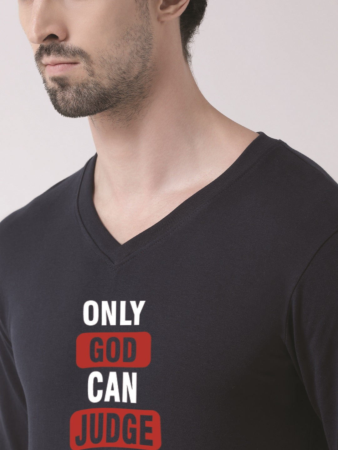 Men's Only God Can Judge Me Cotton Regular Fit V Neck T-Shirt - Friskers
