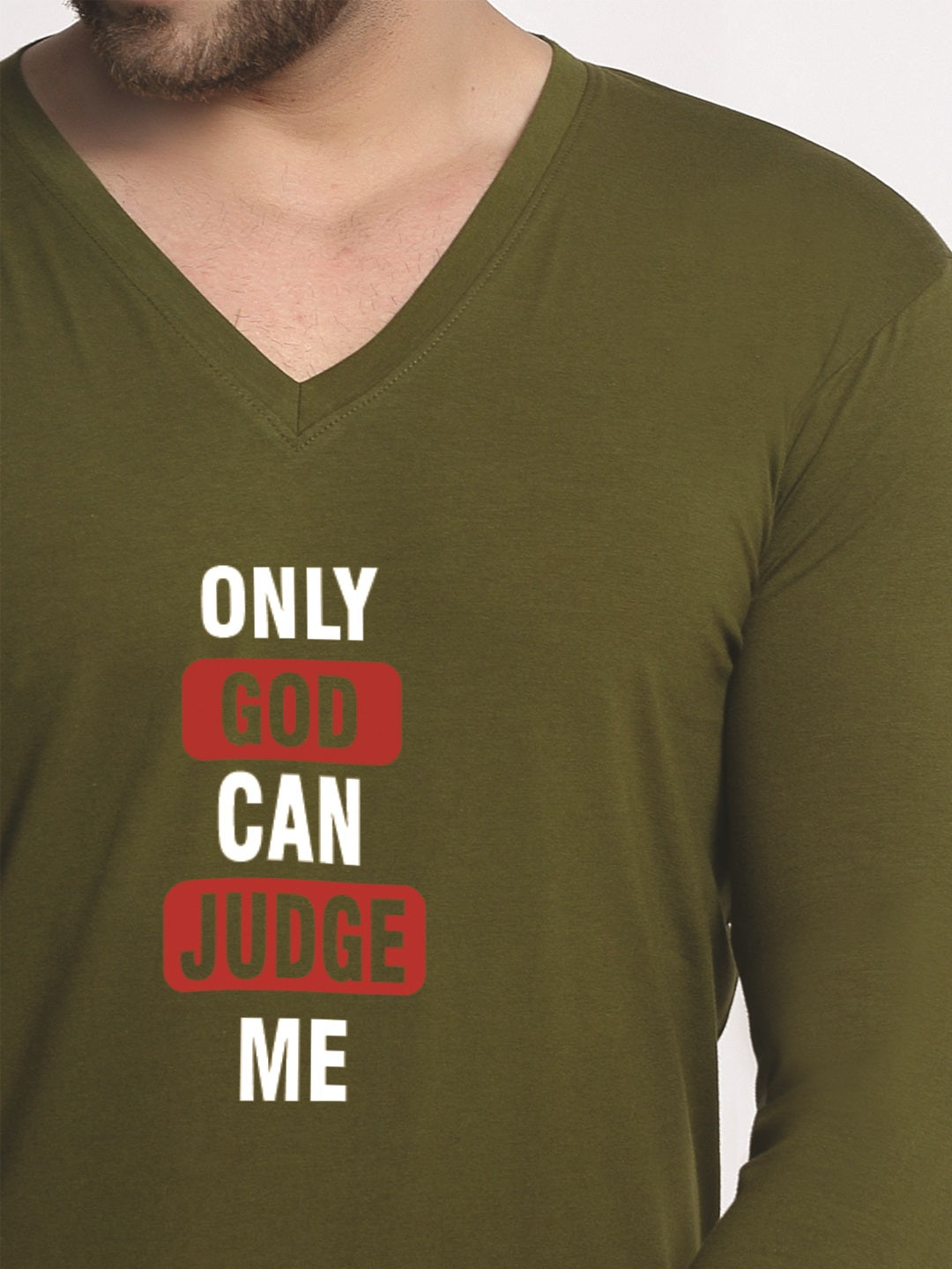 Men's Only God Can Judge Me Cotton Regular Fit V Neck T-Shirt - Friskers