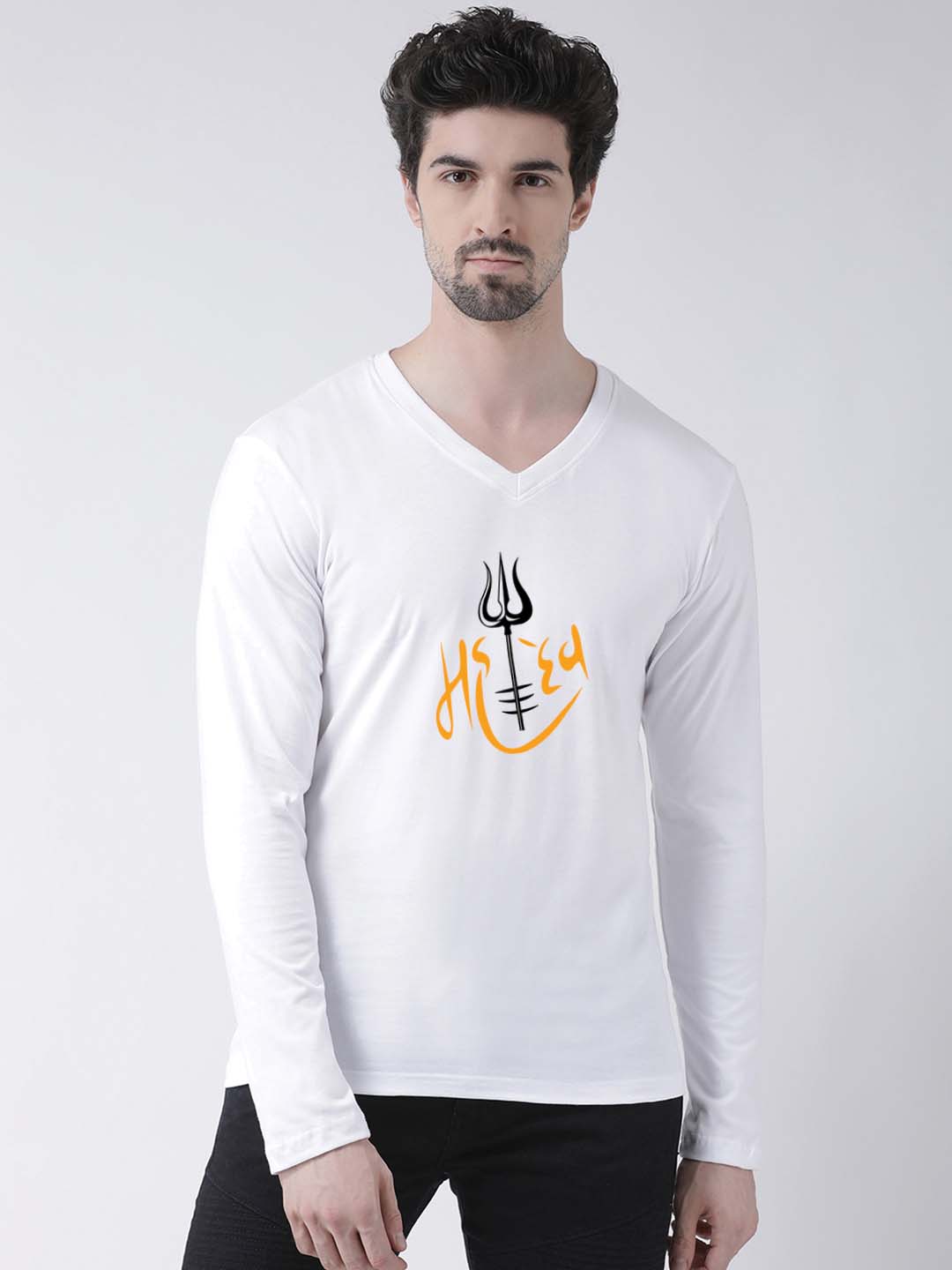 Men's Mahadev Pure Cotton Regular Fit V Neck T-Shirt - Friskers