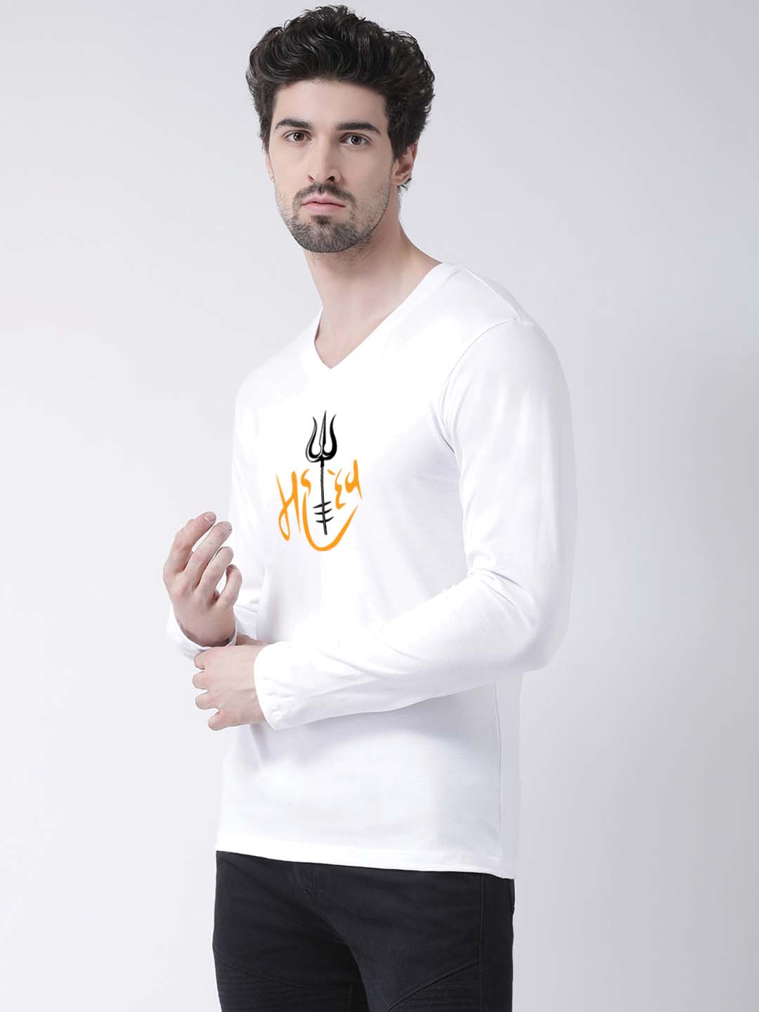 Men's Mahadev Pure Cotton Regular Fit V Neck T-Shirt - Friskers