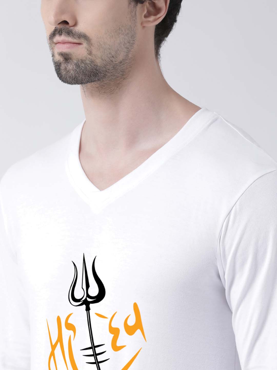 Men's Mahadev Pure Cotton Regular Fit V Neck T-Shirt - Friskers