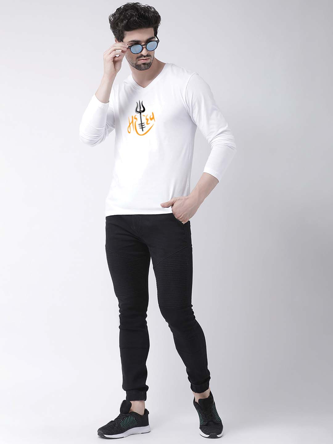 Men's Mahadev Pure Cotton Regular Fit V Neck T-Shirt - Friskers
