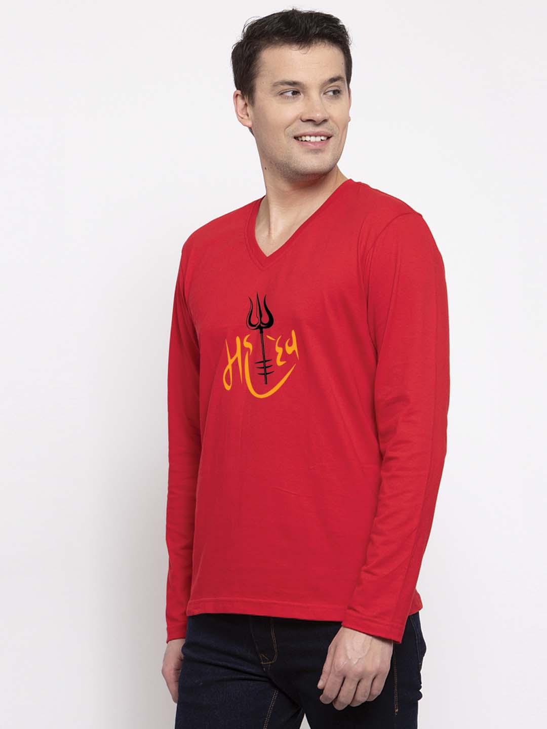 Men's Mahadev Pure Cotton Regular Fit V Neck T-Shirt - Friskers