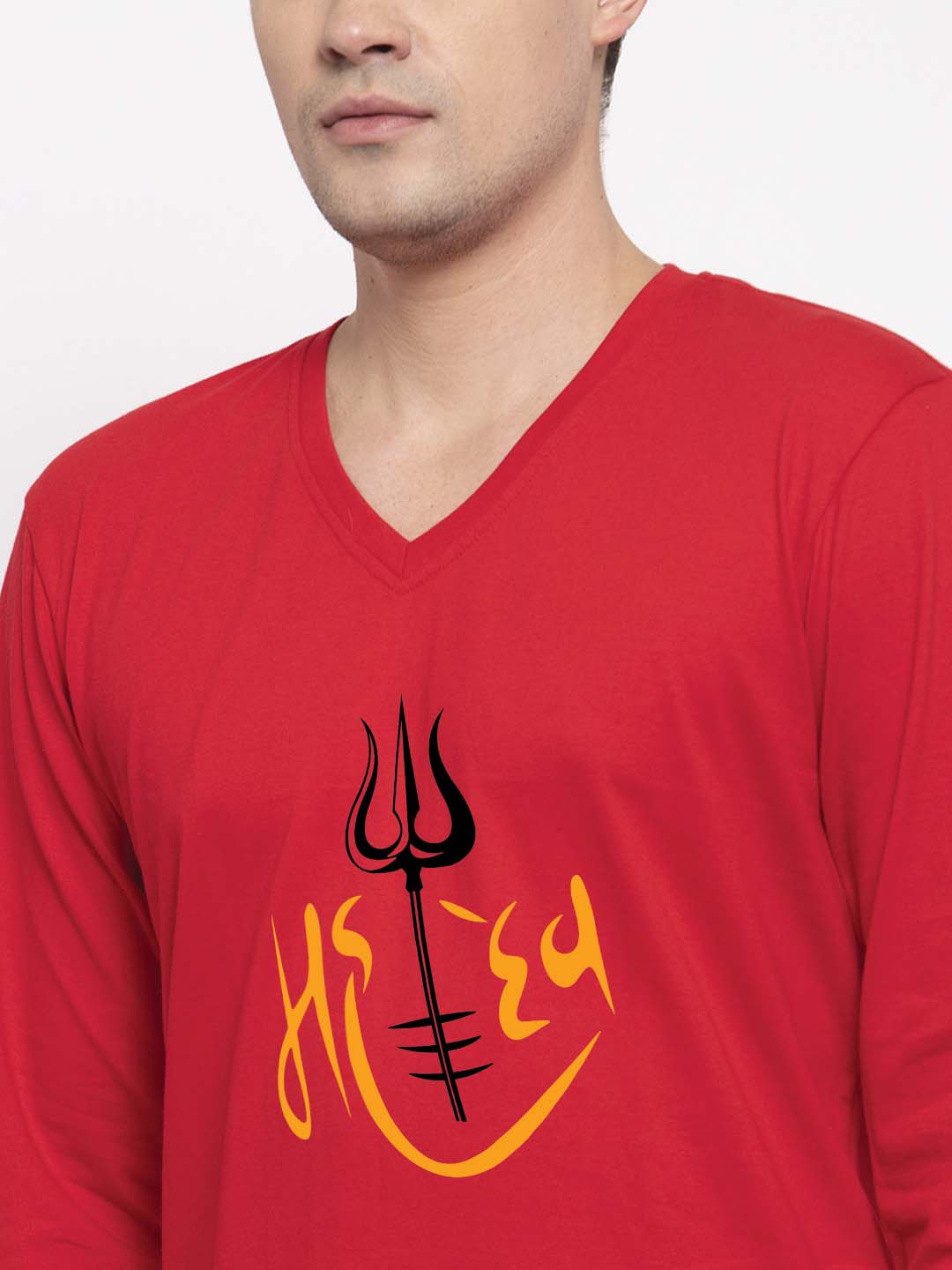 Men's Mahadev Pure Cotton Regular Fit V Neck T-Shirt - Friskers