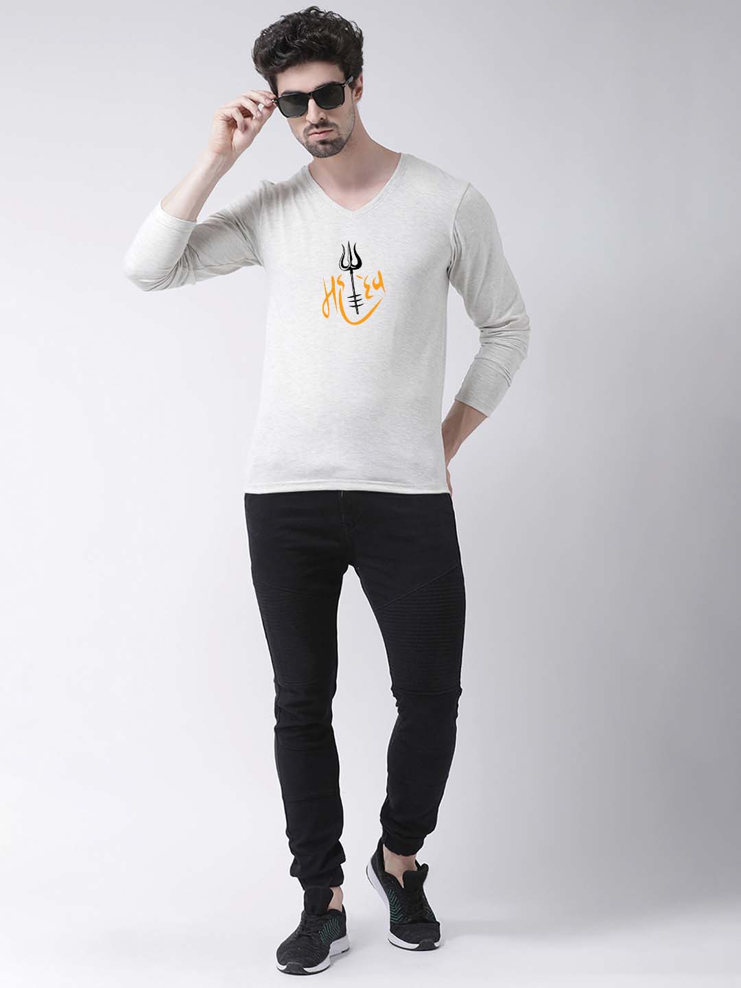 Men's Mahadev Pure Cotton Regular Fit V Neck T-Shirt - Friskers